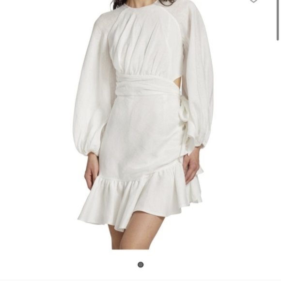 Zimmermann White Long-Sleeve Ruffle Mini Wrap Dress
